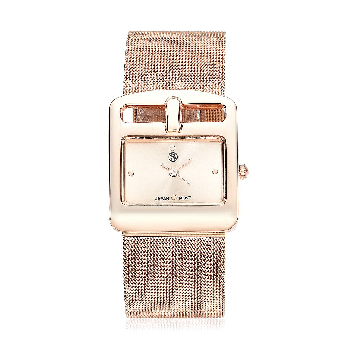 STRADA Japanese Movement Water Resistant Watch with Rose Gold Colour Mesh Strap