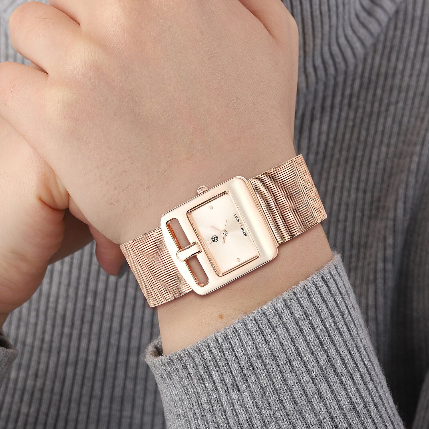 STRADA Japanese Movement Water Resistant Watch with Rose Gold Colour Mesh Strap