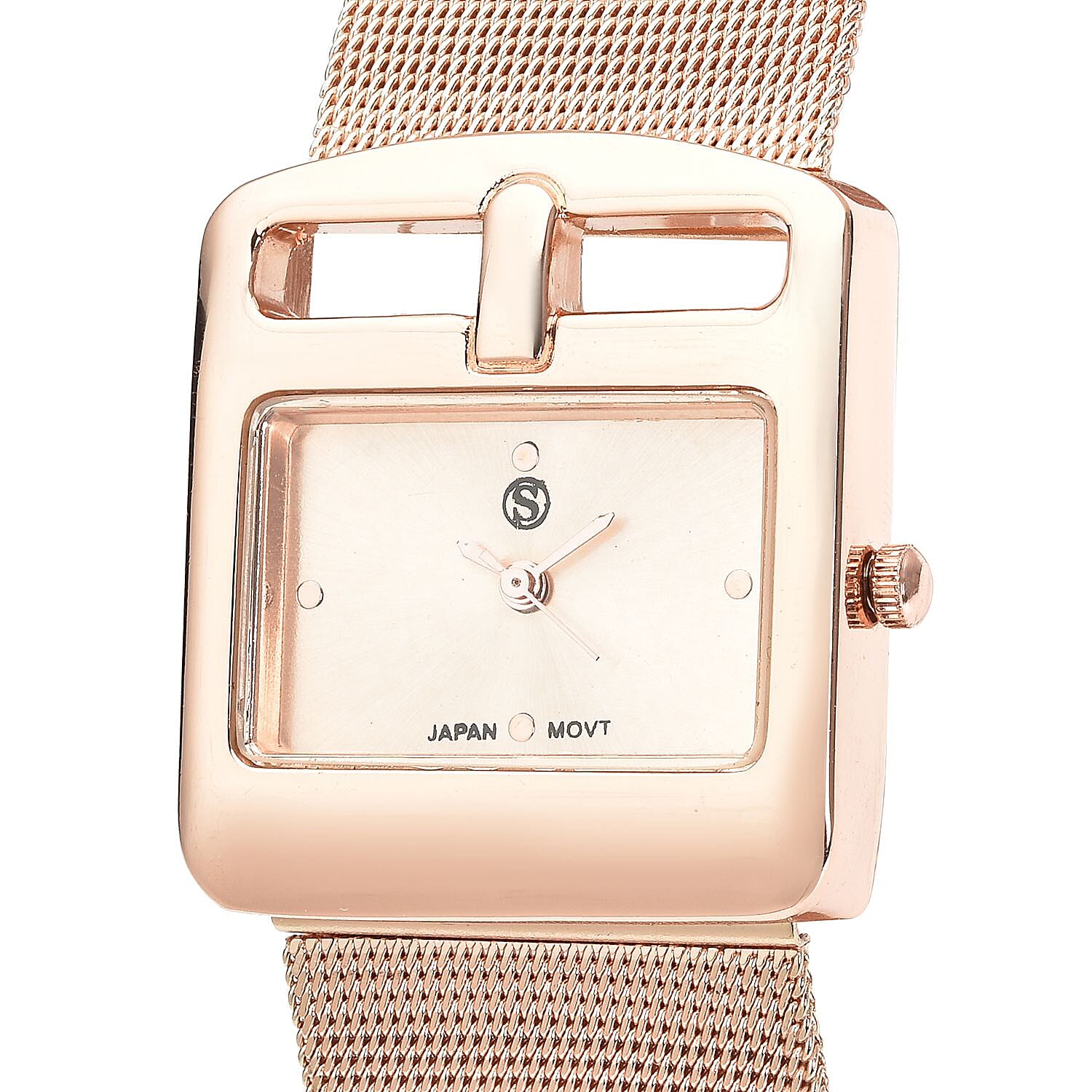 STRADA Japanese Movement Water Resistant Watch with Rose Gold Colour Mesh Strap