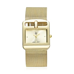 STRADA Japanese Movement Water Resistant Watch with Stainless Steel Mesh Strap in Gold Tone