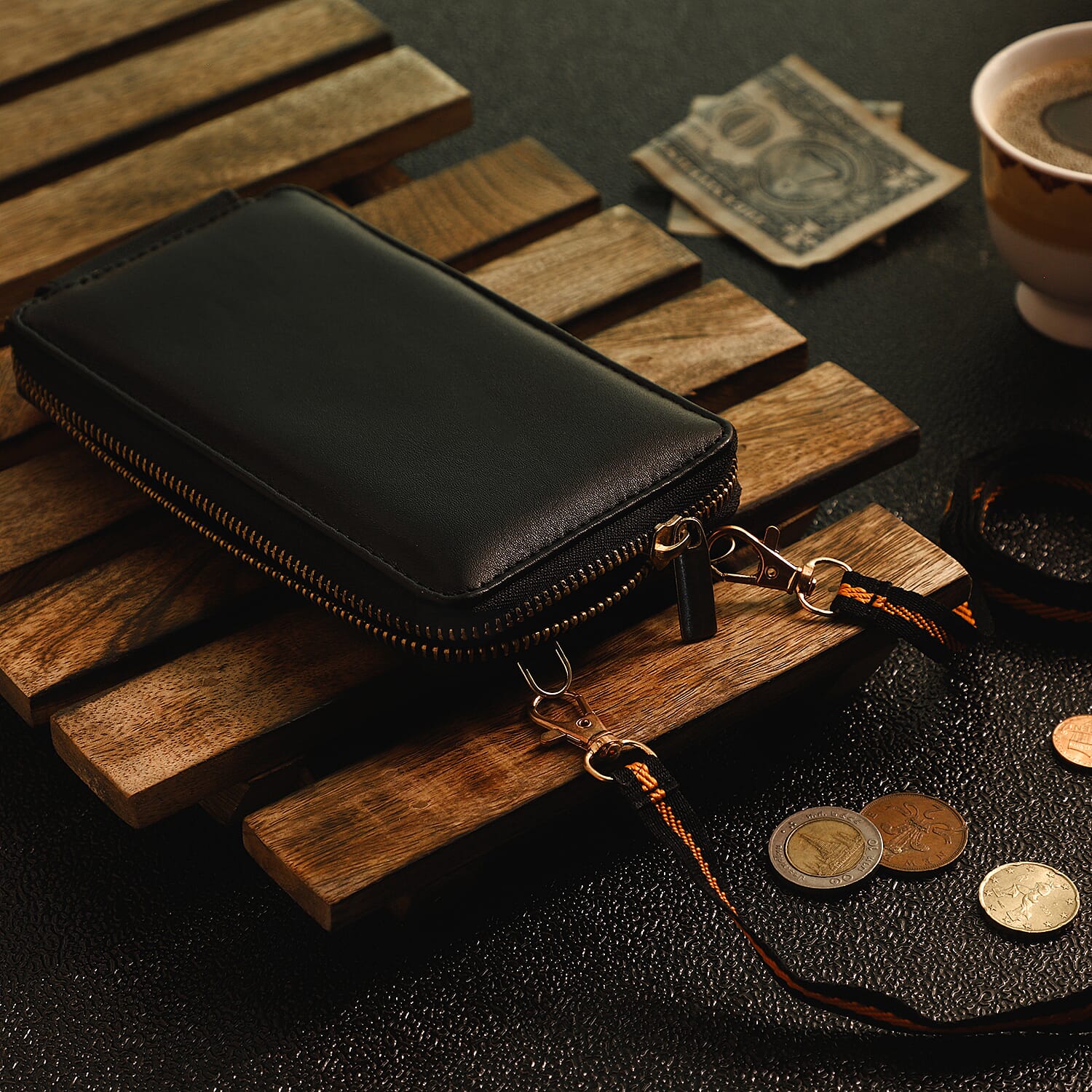 Genuine Leather Mobile Wallet - Black