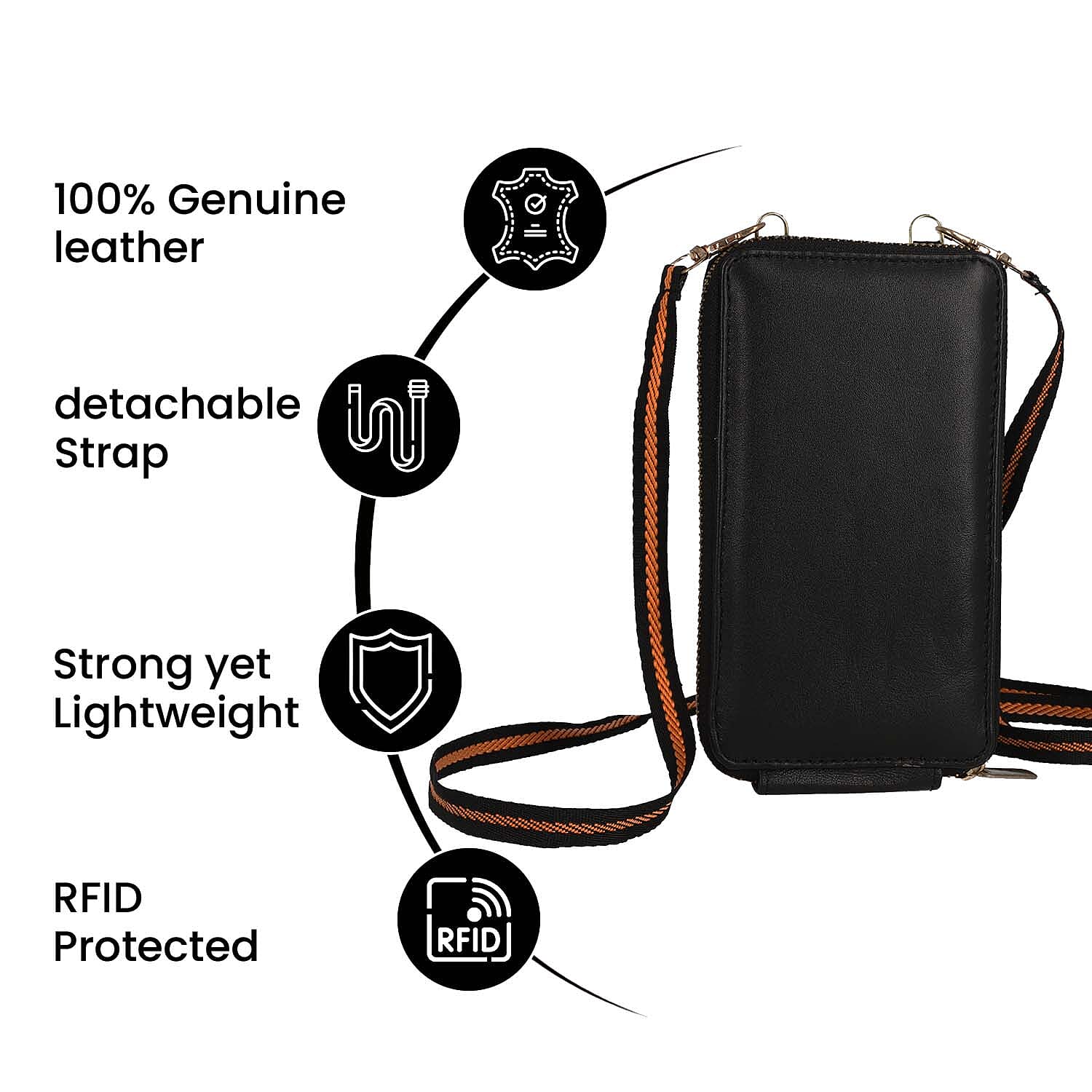 Genuine Leather Mobile Wallet - Black