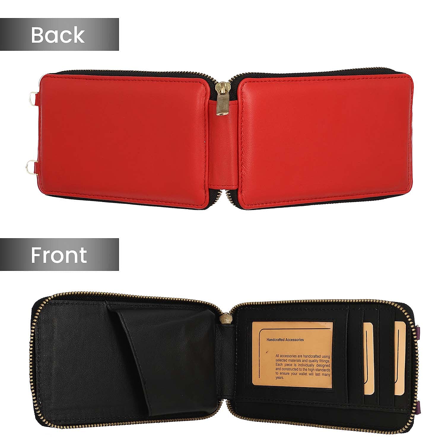 100% Genuine Leather RFID Protected Mobile Wallet with Shoulder Strap (Size 18x10x1 Cm) - Red