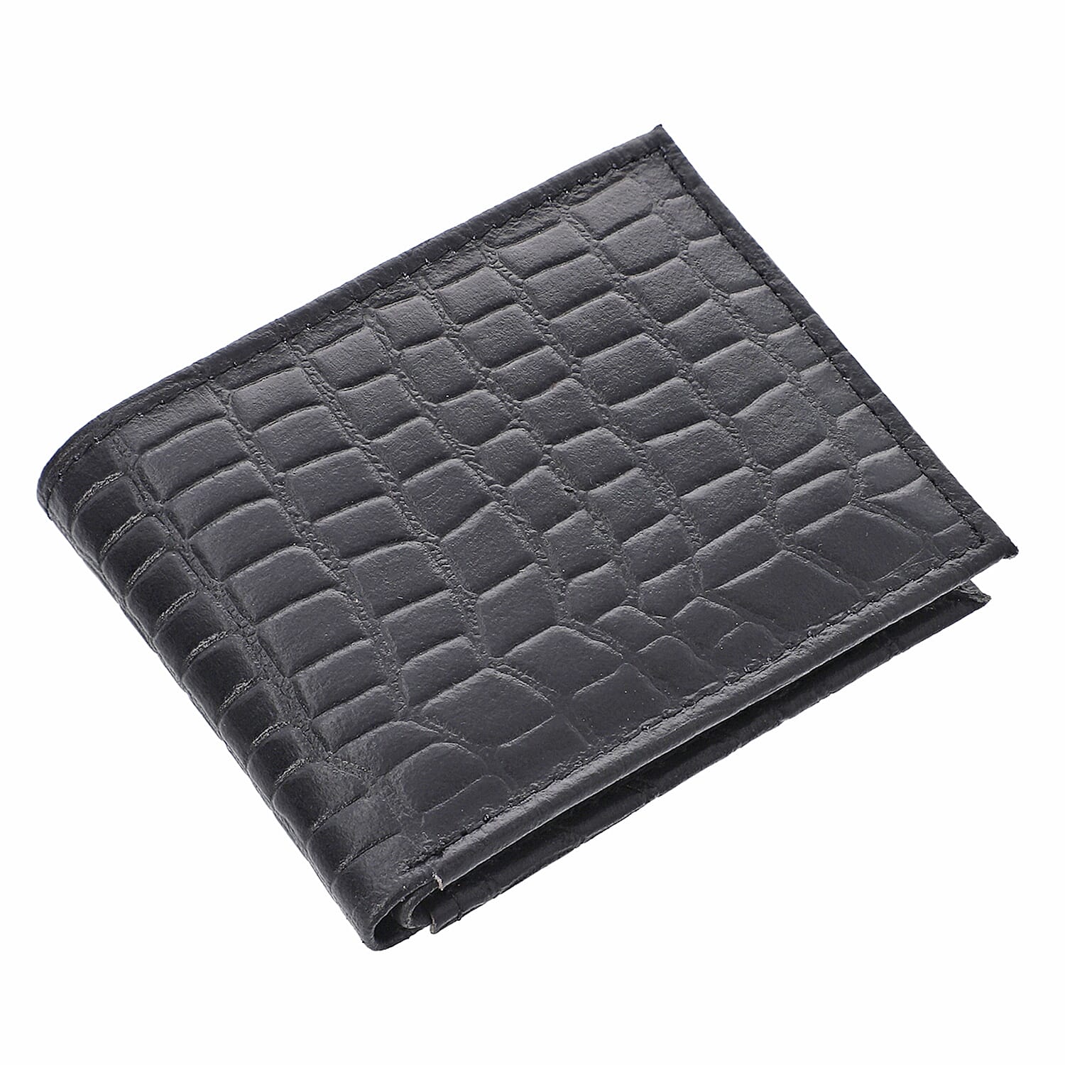 Genuine Leather Croc Embossed Mens Wallet - Black