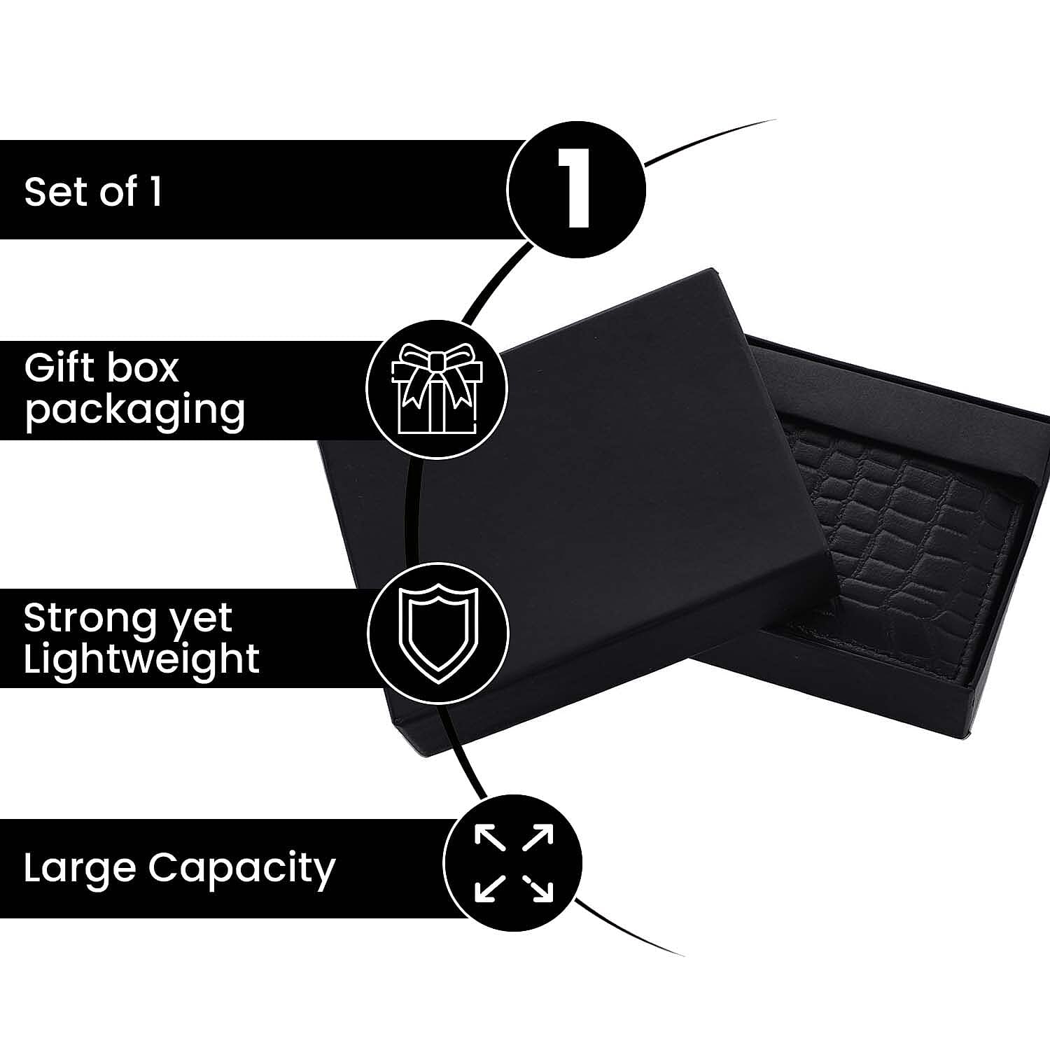 Genuine Leather Croc Embossed Mens Wallet - Black