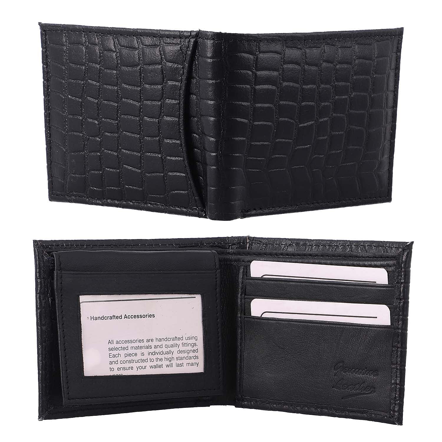 Genuine Leather Croc Embossed Mens Wallet - Black