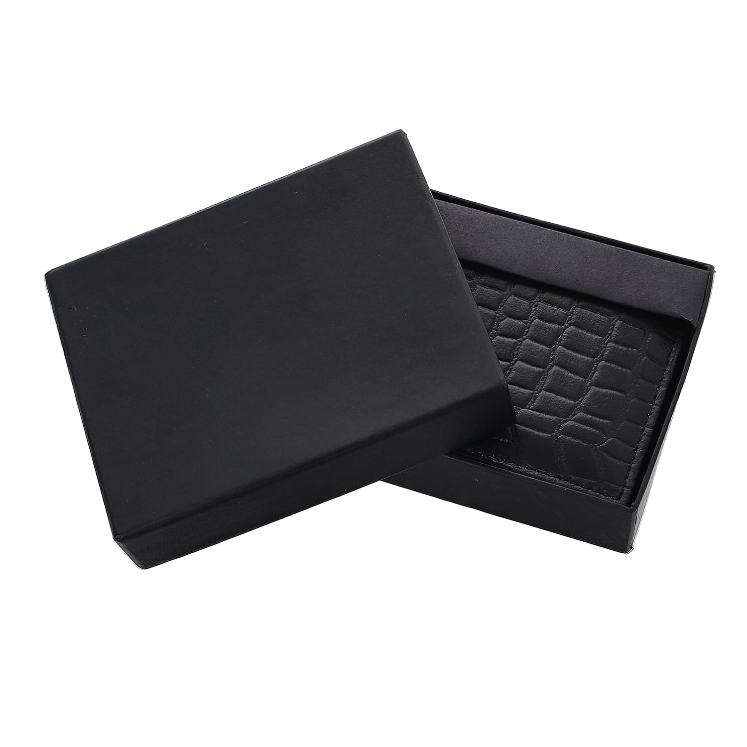 Genuine Leather Croc Embossed Mens Wallet - Black