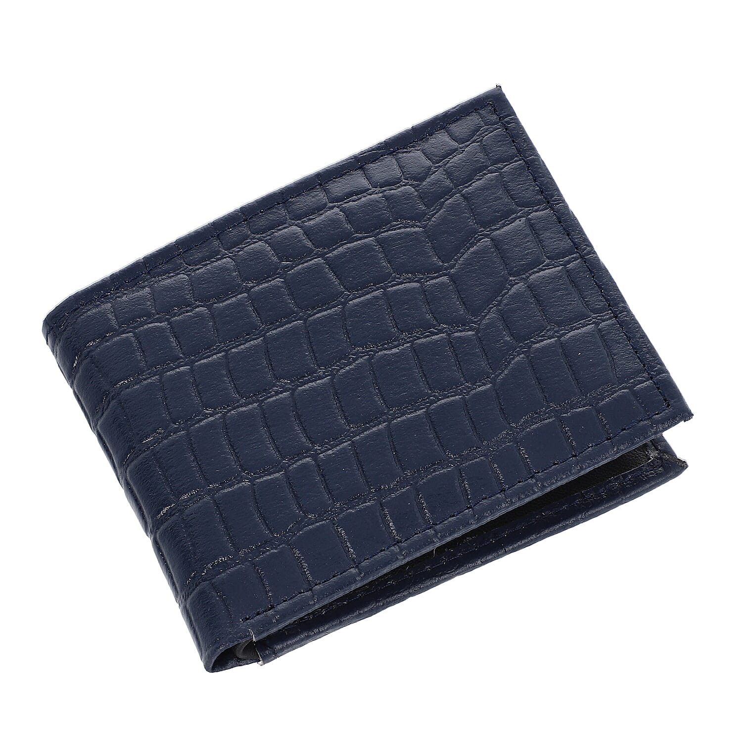 100% Genuine Leather RFID Croc Embossed Wallet with RFID Technology- Navy