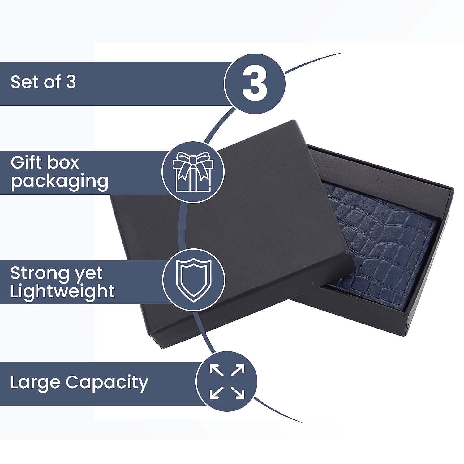 100% Genuine Leather RFID Croc Embossed Wallet with RFID Technology- Navy