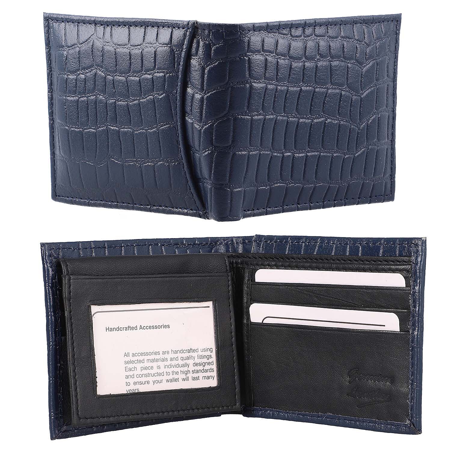 100% Genuine Leather RFID Croc Embossed Wallet with RFID Technology- Navy