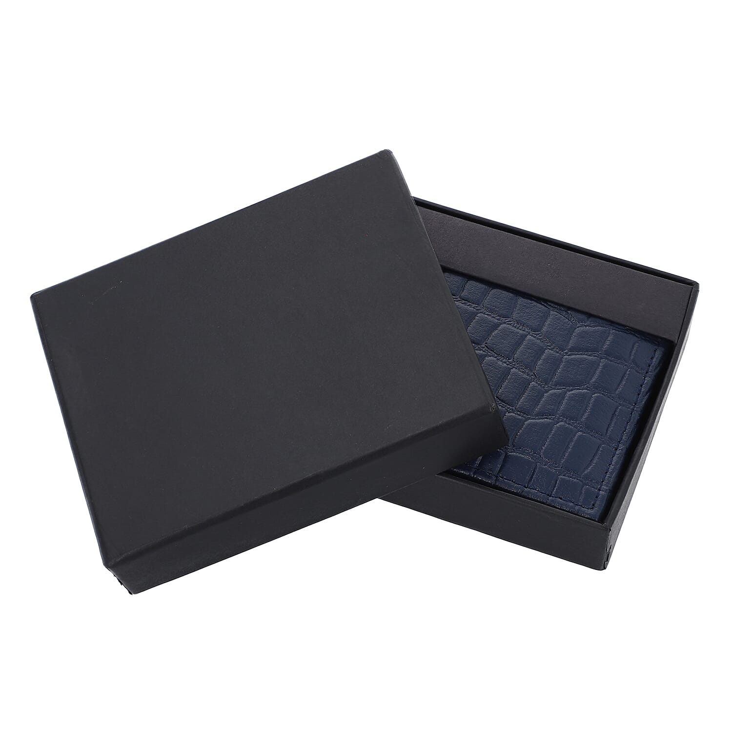 100% Genuine Leather RFID Croc Embossed Wallet with RFID Technology- Navy