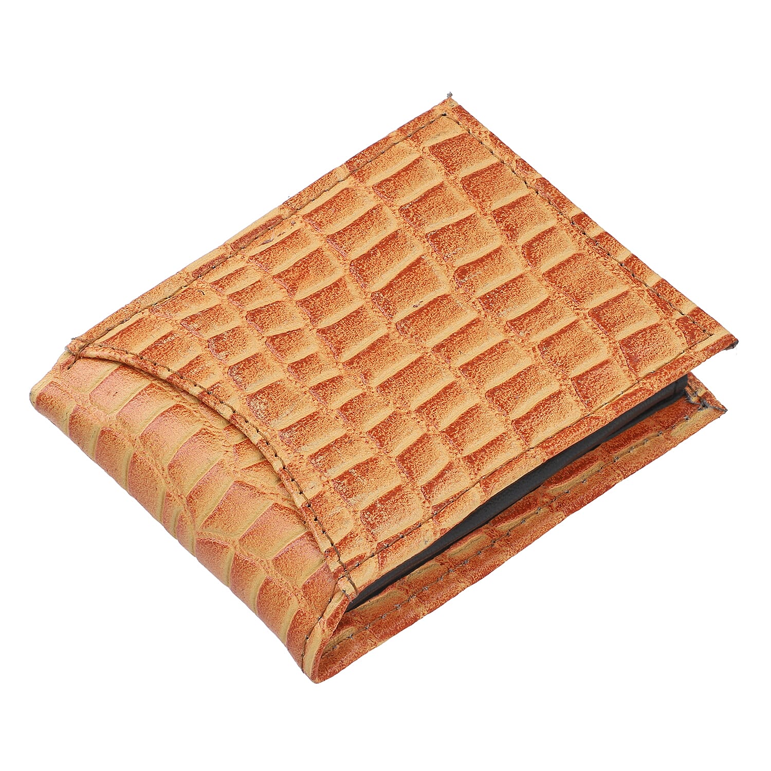 100% Genuine Leather RFID Croc Embossed Wallet with RFID Technology- Tan
