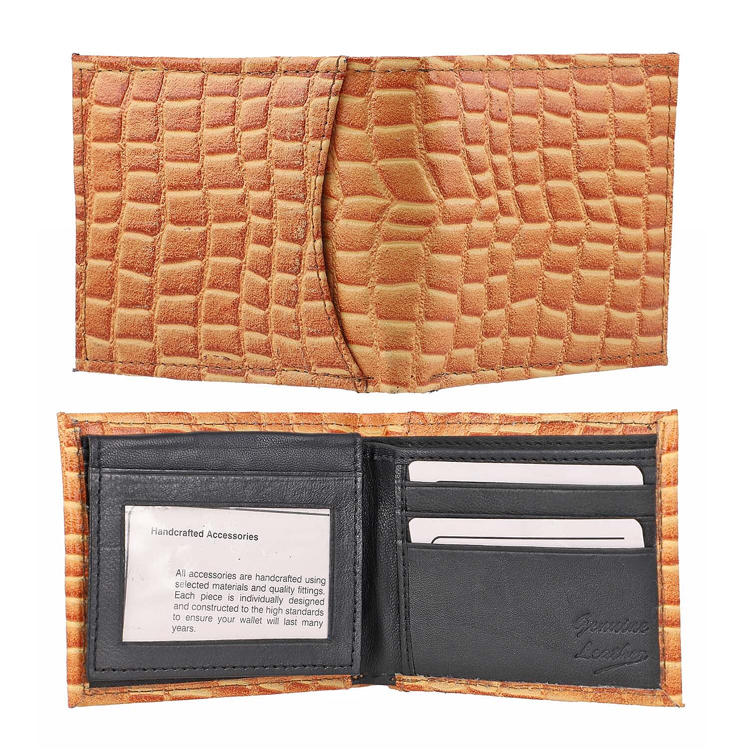 100% Genuine Leather RFID Croc Embossed Wallet with RFID Technology- Tan