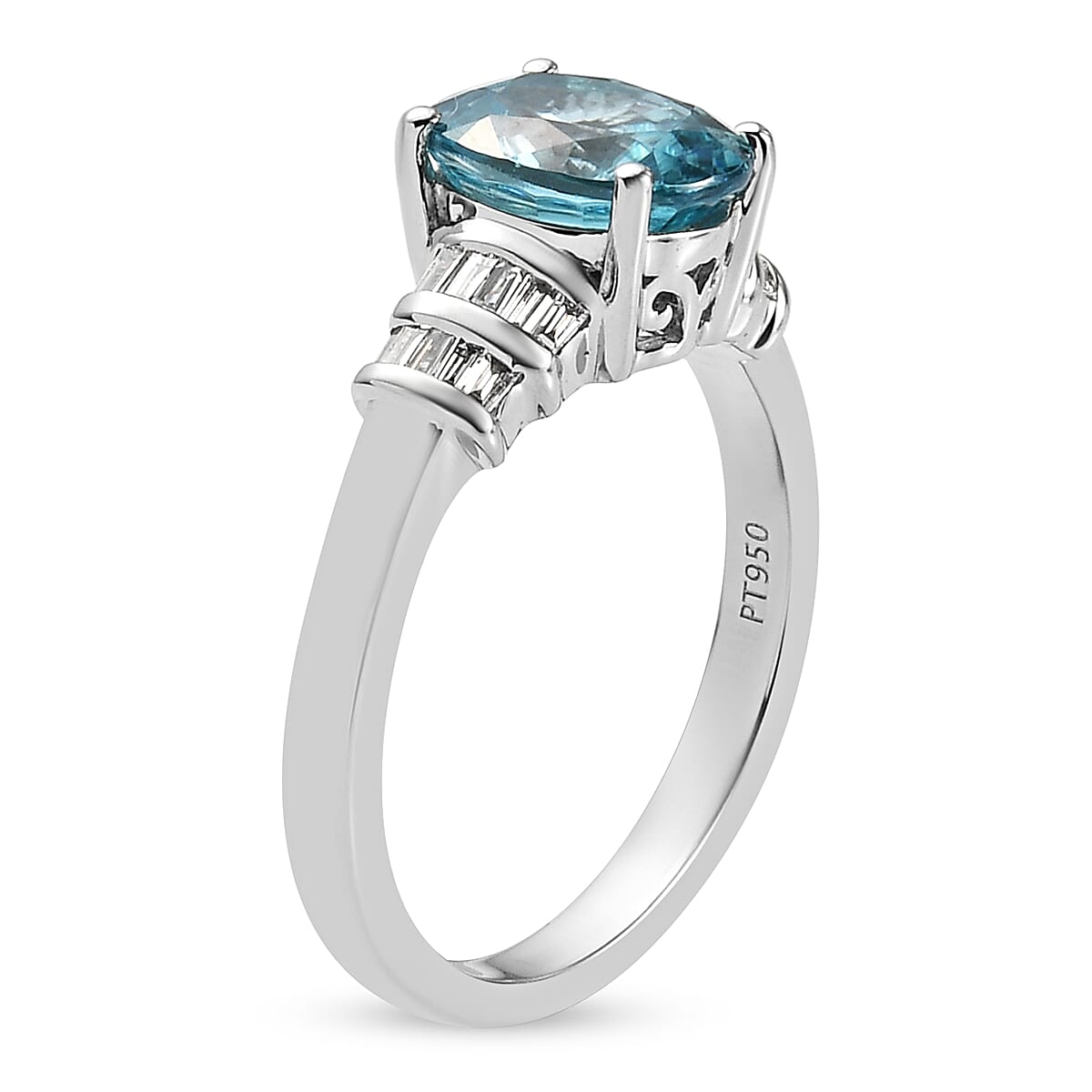 Glenstone Collection RHAPSODY 950 Platinum Natural AAAA Ratanakiri Blue Zircon and Diamond (VS-E-F) Ring 3.93 Ct, Platinum Wt. 5.80 Gms