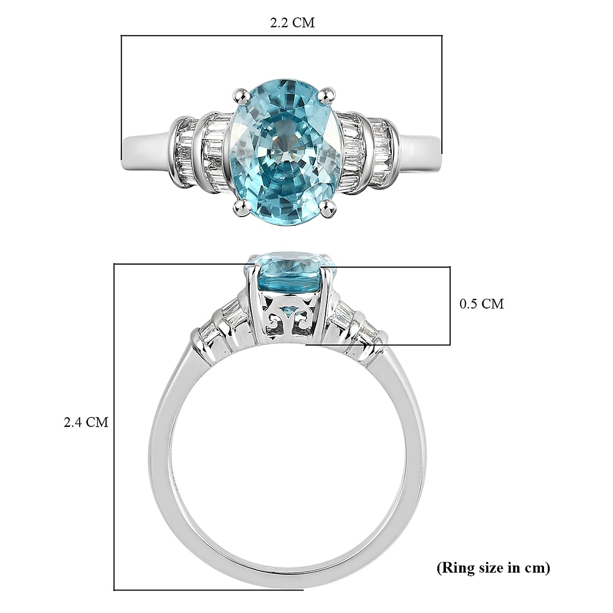 Glenstone Collection RHAPSODY 950 Platinum Natural AAAA Ratanakiri Blue Zircon and Diamond (VS-E-F) Ring 3.93 Ct, Platinum Wt. 5.80 Gms