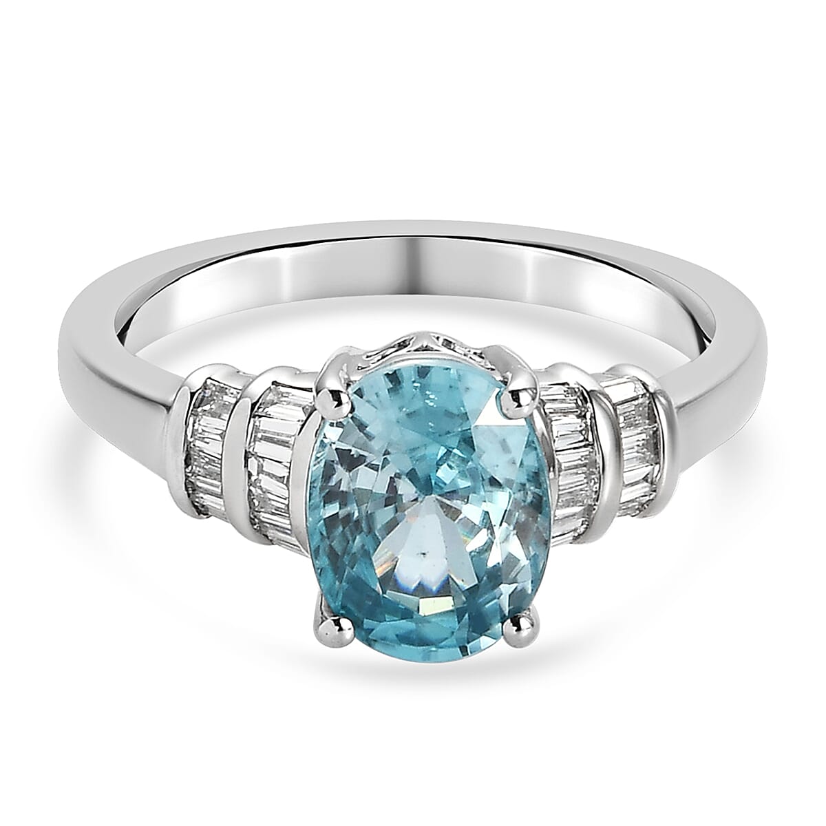 Glenstone Collection RHAPSODY 950 Platinum Natural AAAA Ratanakiri Blue Zircon and Diamond (VS-E-F) Ring 3.93 Ct, Platinum Wt. 5.80 Gms