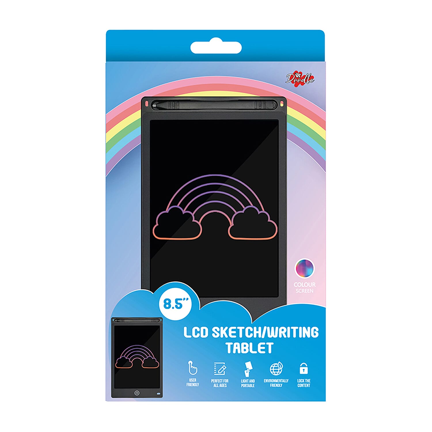 Doodle 8.5 inch LCD Colour Screen Writing Tablet with Stylus - Black