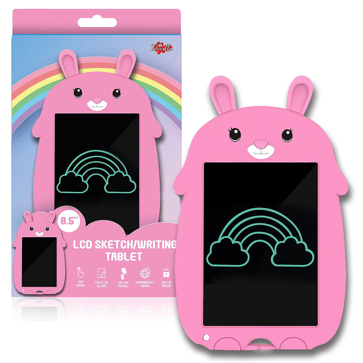 Doodle 8.5 inch LCD Colour Screen Writing Tablet with Stylus - Pink Rabbit