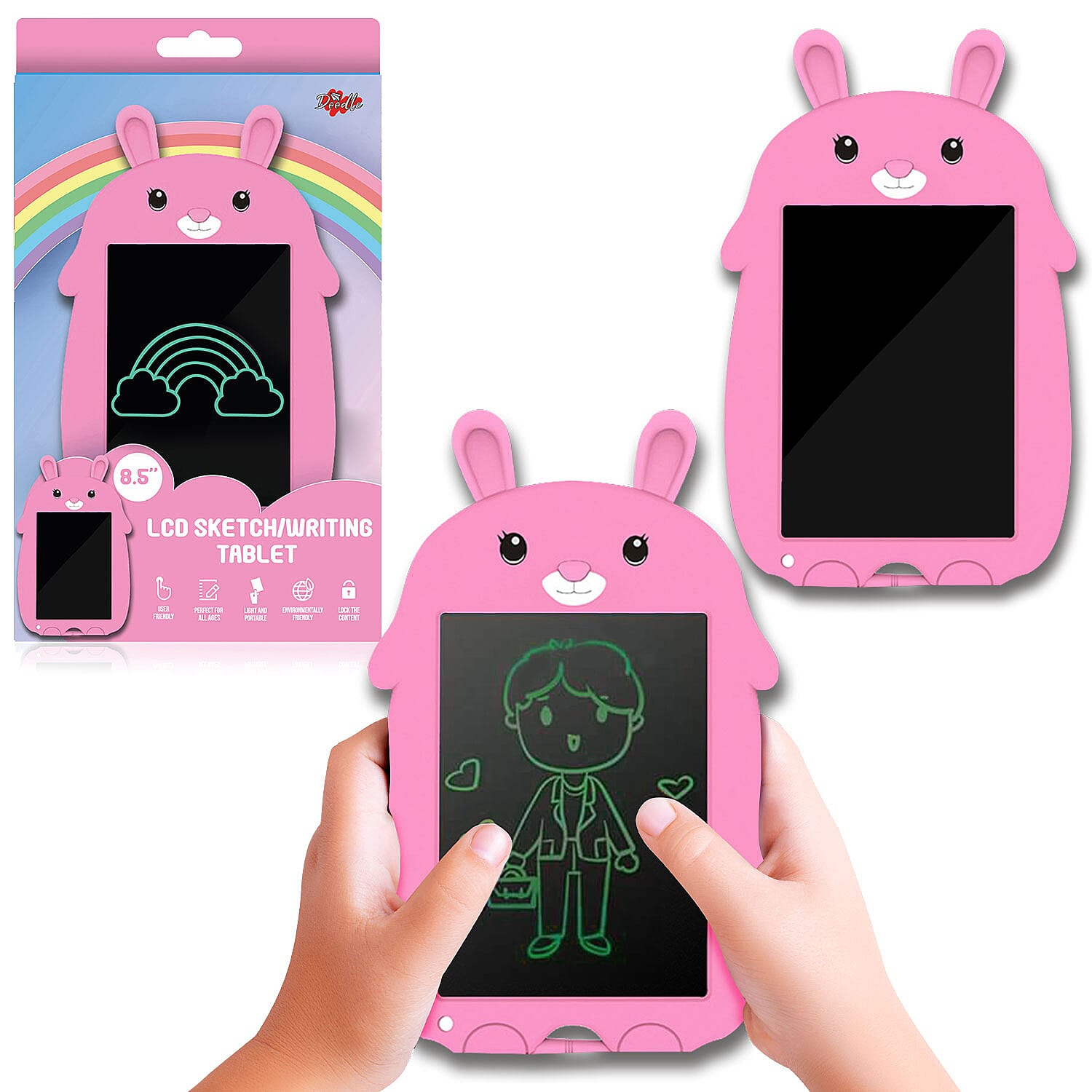 Doodle 8.5 inch LCD Colour Screen Writing Tablet with Stylus - Pink Rabbit