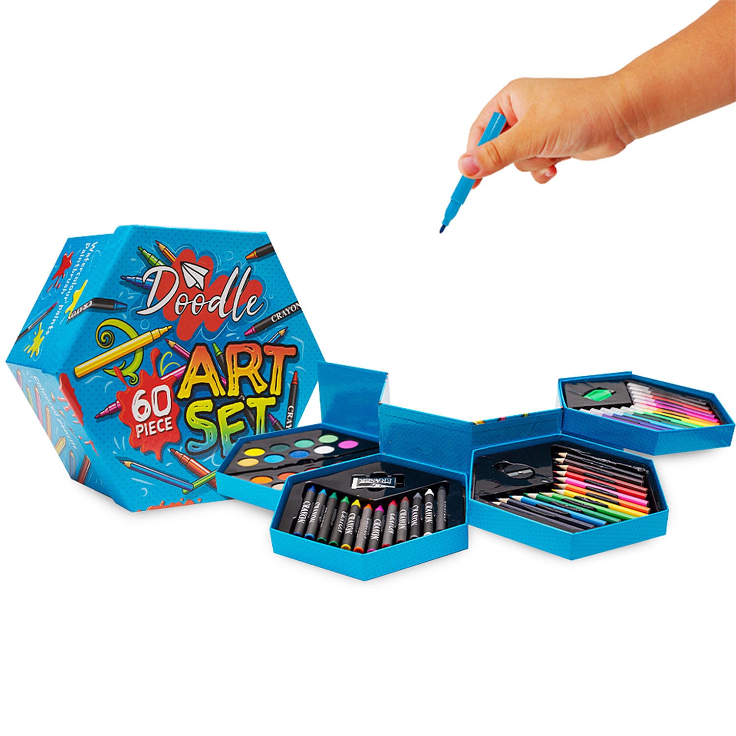 Value Buy - Doodle 60 Piece Hexagon Washable Arts and Crafts Set - Blue