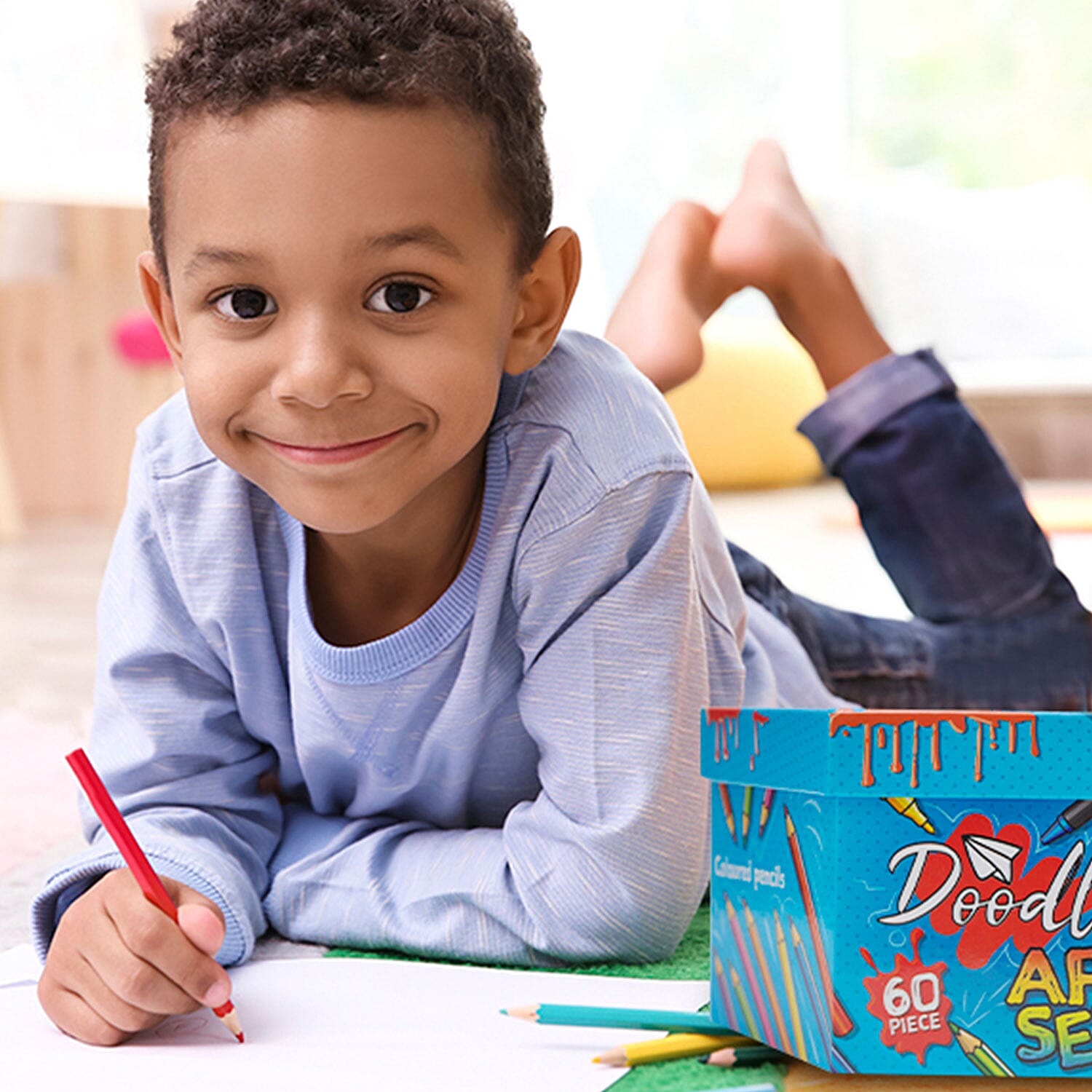 Value Buy - Doodle 60 Piece Hexagon Washable Arts and Crafts Set - Blue