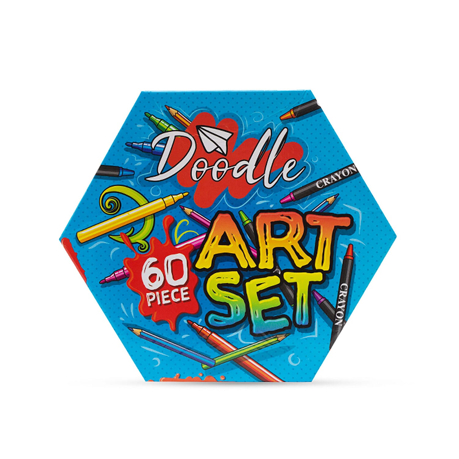 Value Buy - Doodle 60 Piece Hexagon Washable Arts and Crafts Set - Blue