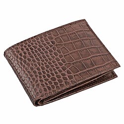 100% Genuine Leather Croc Embossed RFID Protected Bi-Fold Mens Wallet - Brown