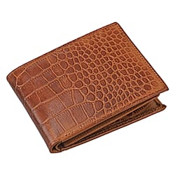 100% Genuine Leather Croc Embossed RFID Protected Bi-Fold Mens Wallet - Light Navy