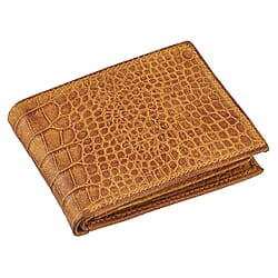 100% Genuine Leather Croc Embossed RFID Protected Bi-Fold Mens Wallet - Dark Tan