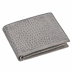 100% Genuine Leather Croc Embossed RFID Protected Bi-Fold Mens Wallet - Light Grey