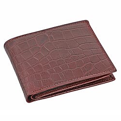 100% Genuine Leather Croc Embossed RFID Protected Bi-Fold Mens Wallet - Burgundy & Bordo
