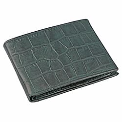 100% Genuine Leather Croc Embossed RFID Protected Bi-Fold Mens Wallet - Teal