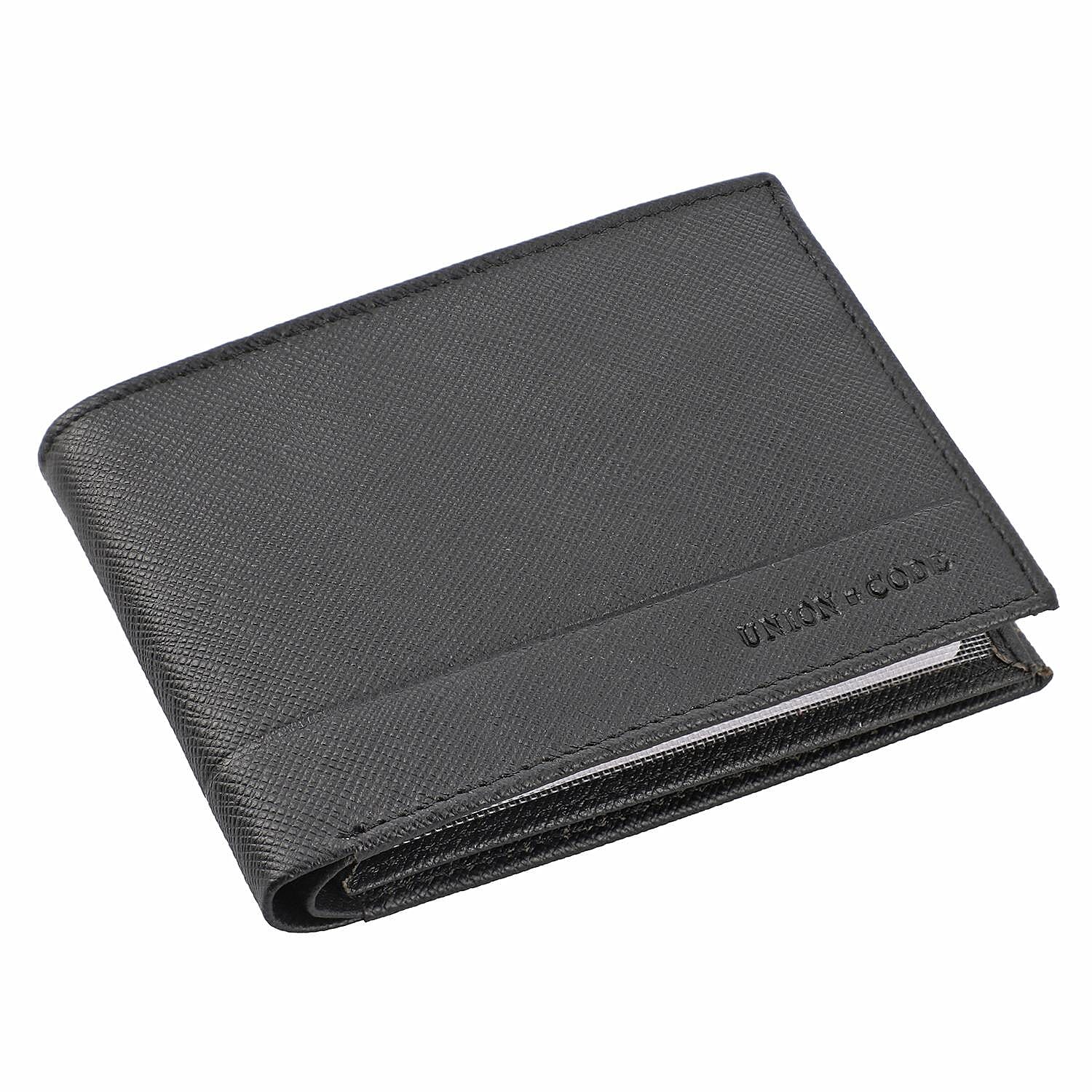 Genuine Leather RFID Protected Bi-Fold Mens Wallet - Black