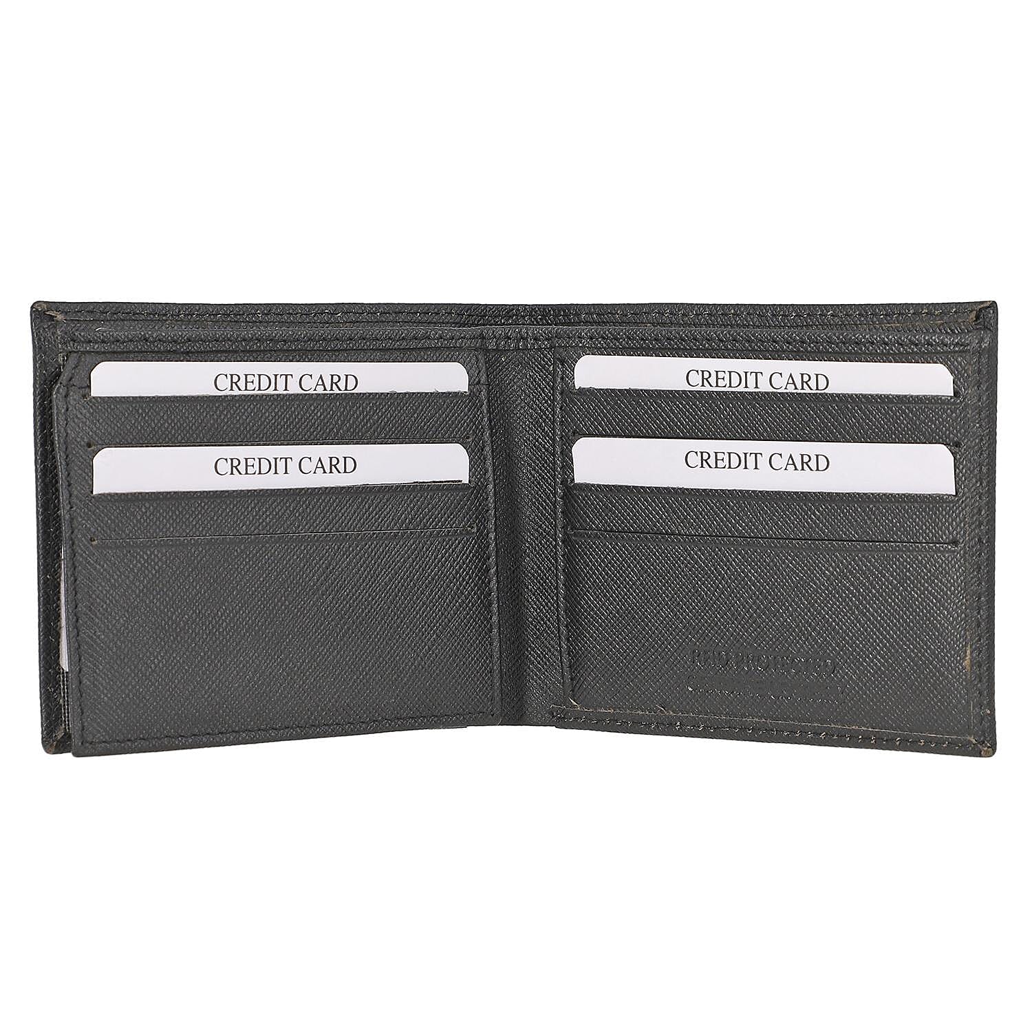 Genuine Leather RFID Protected Bi-Fold Mens Wallet - Black