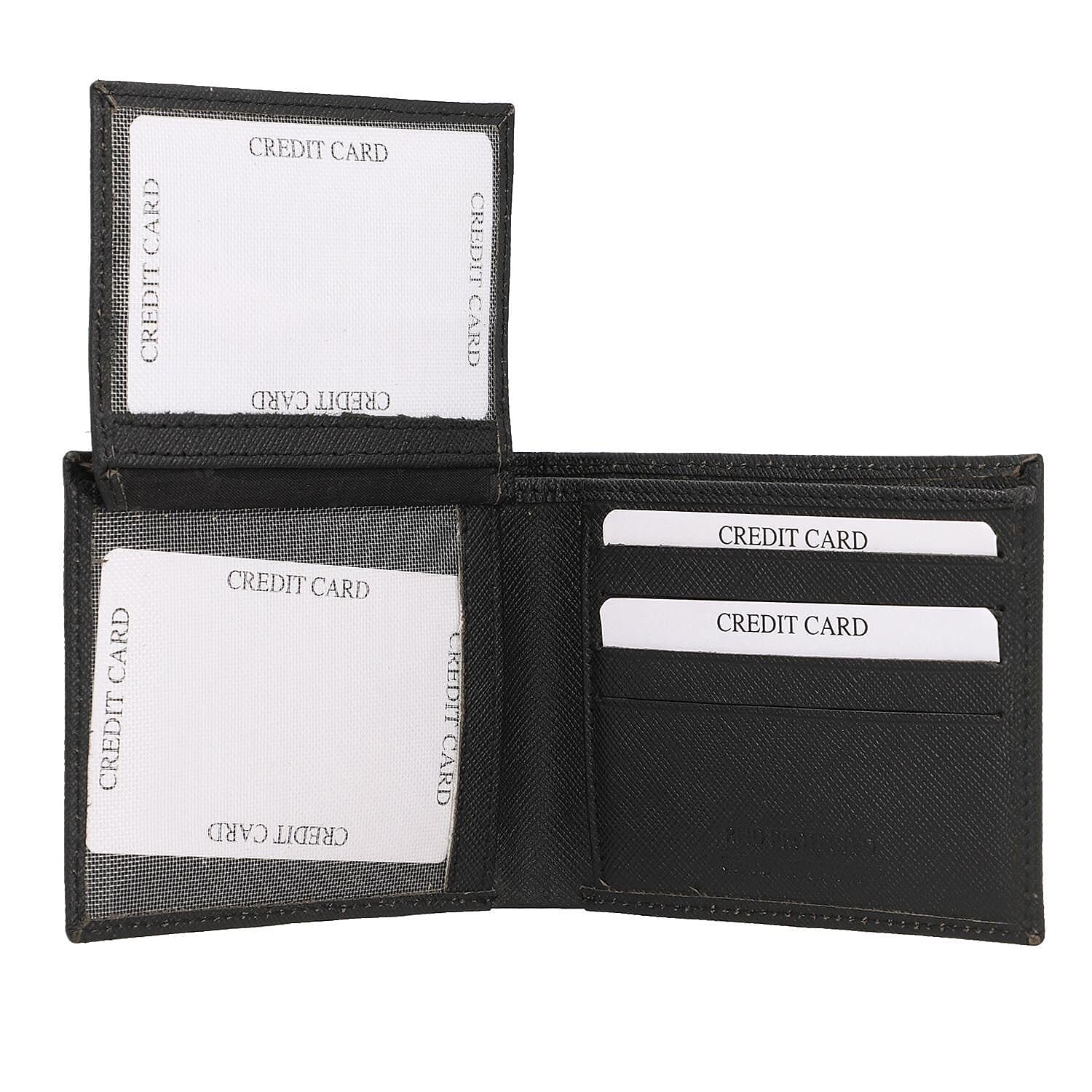 Genuine Leather RFID Protected Bi-Fold Mens Wallet - Black