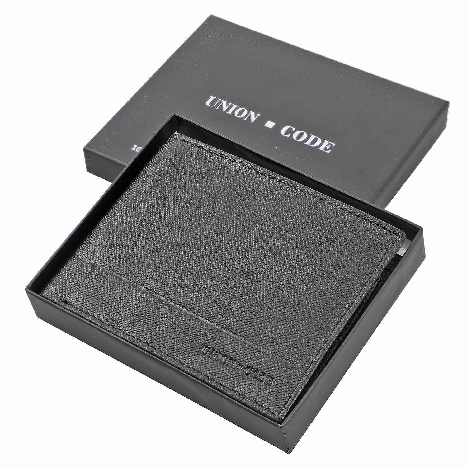 Genuine Leather RFID Protected Bi-Fold Mens Wallet - Black