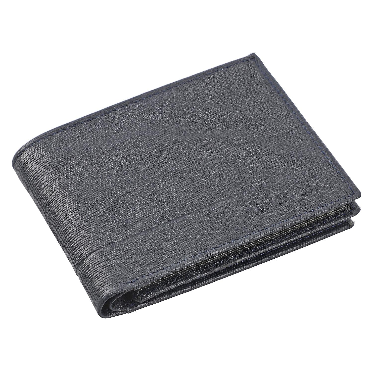 100% Genuine Leather RFID Protected Bi-Fold Mens Wallet (Size 4x3 Cm) - Navy