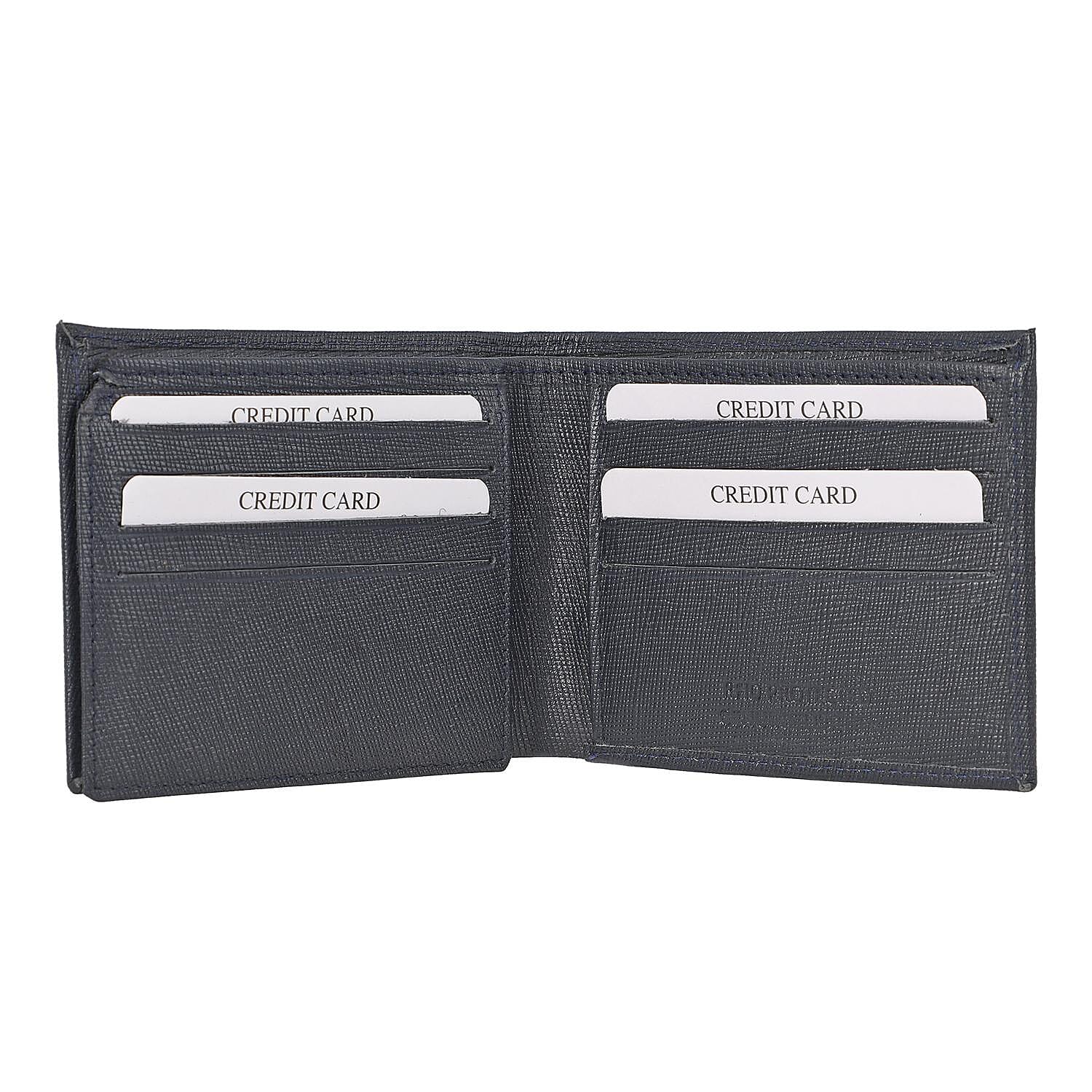 100% Genuine Leather RFID Protected Bi-Fold Mens Wallet (Size 4x3 Cm) - Navy