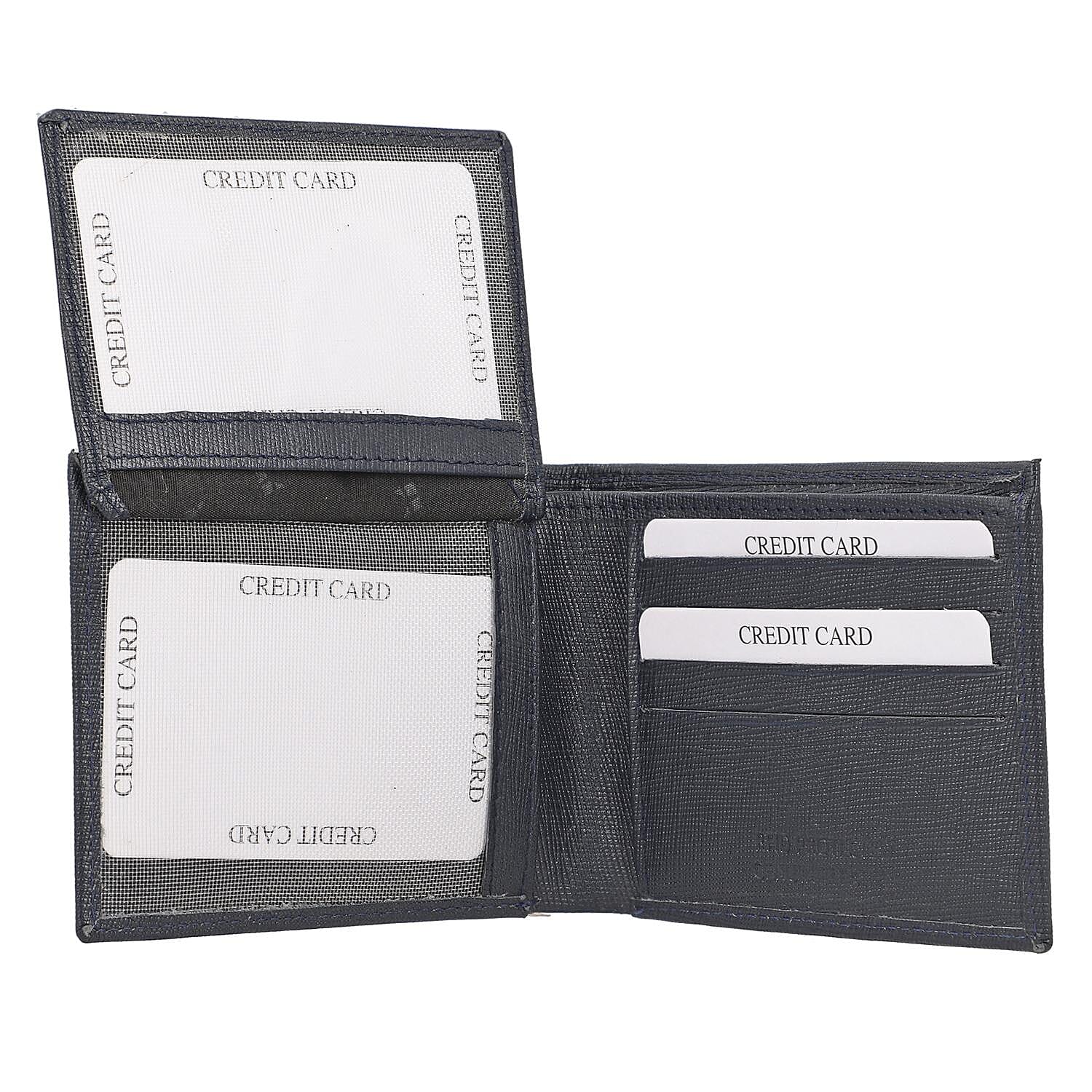 100% Genuine Leather RFID Protected Bi-Fold Mens Wallet (Size 4x3 Cm) - Navy