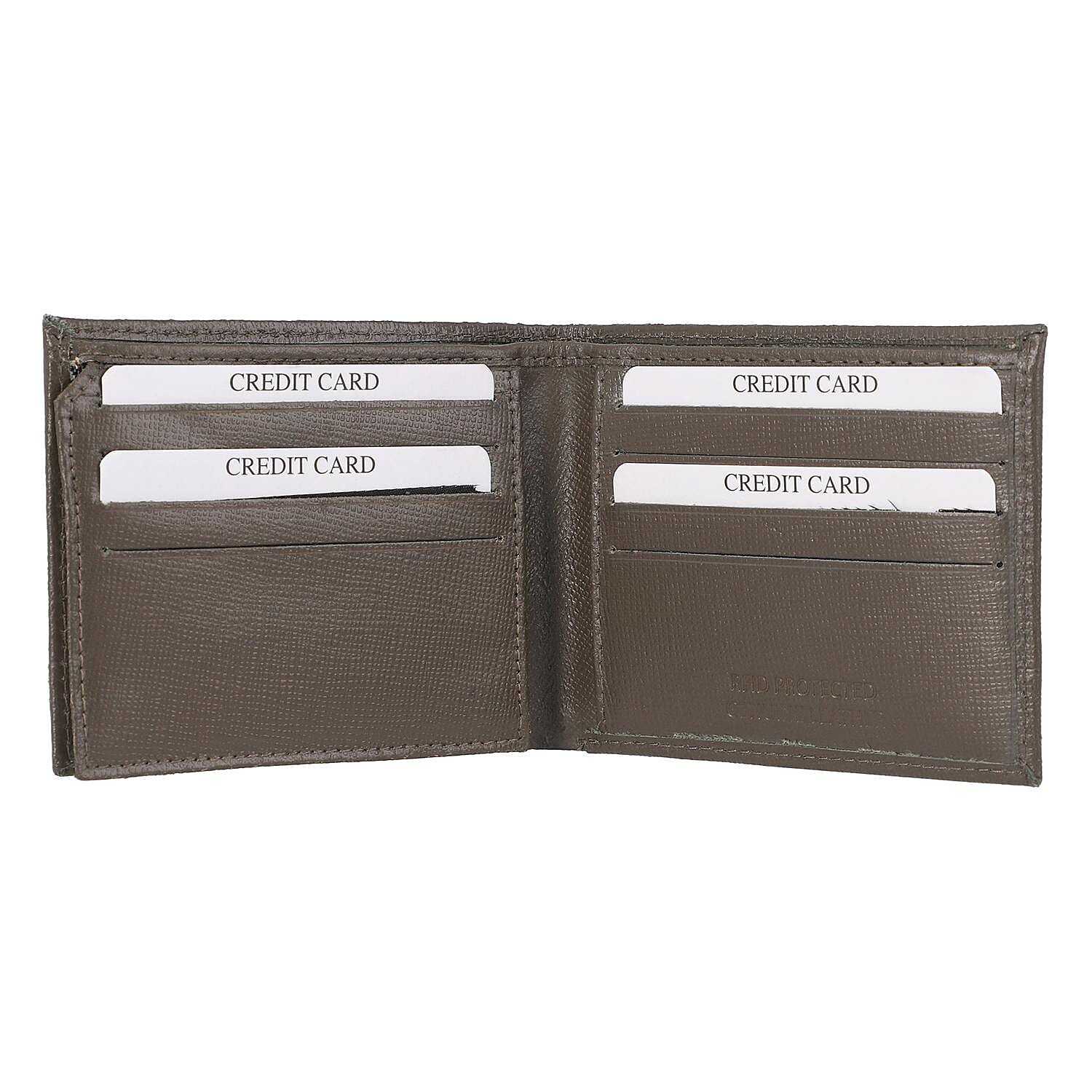 100% Genuine Leather RFID Protected Bi-Fold Mens Wallet (Size 4x3 cm) - Taupe