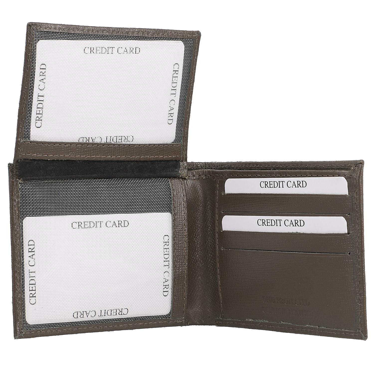 100% Genuine Leather RFID Protected Bi-Fold Mens Wallet (Size 4x3 cm) - Taupe