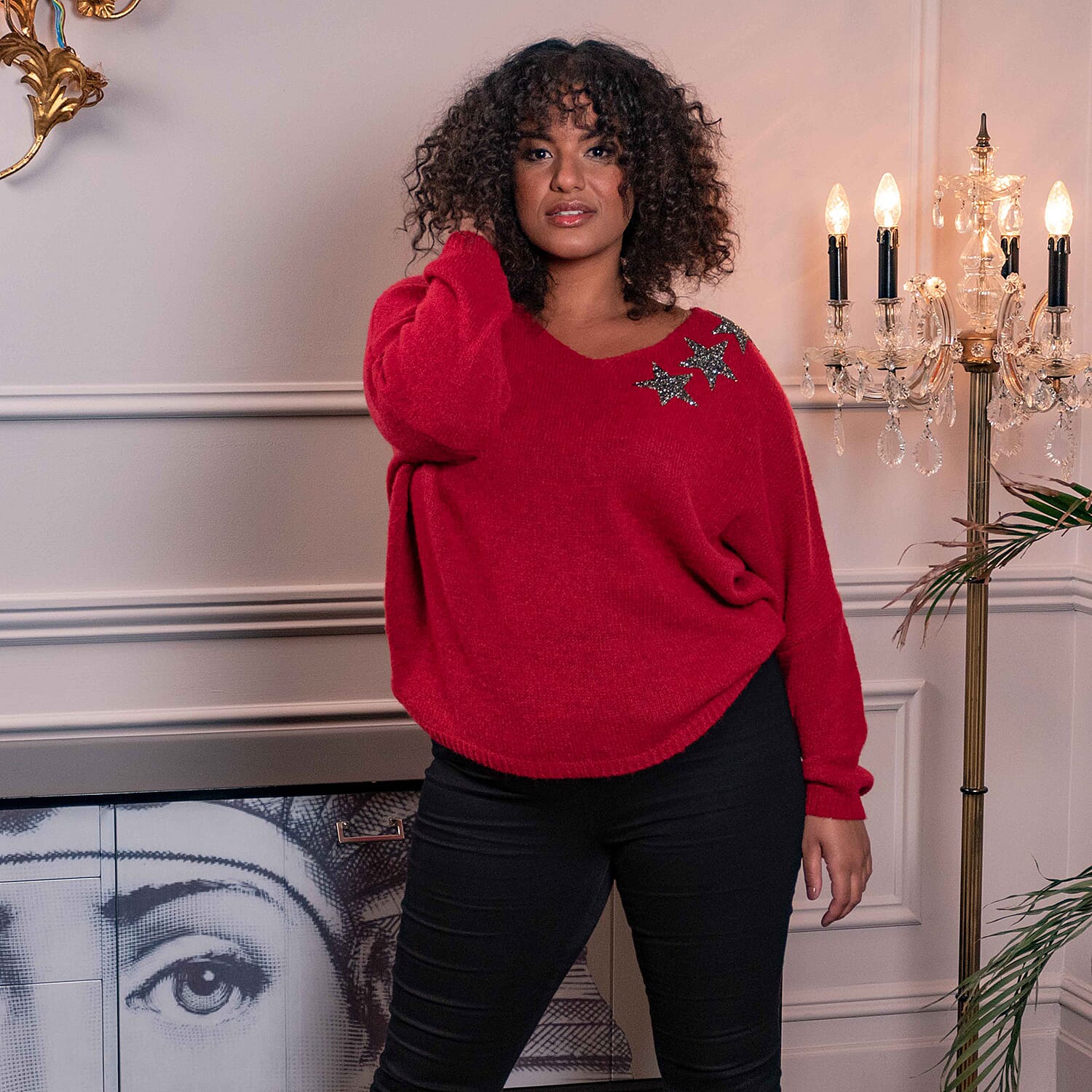 TAMSY 3 Stars Knitted Jumper - Red (Size 8-18)