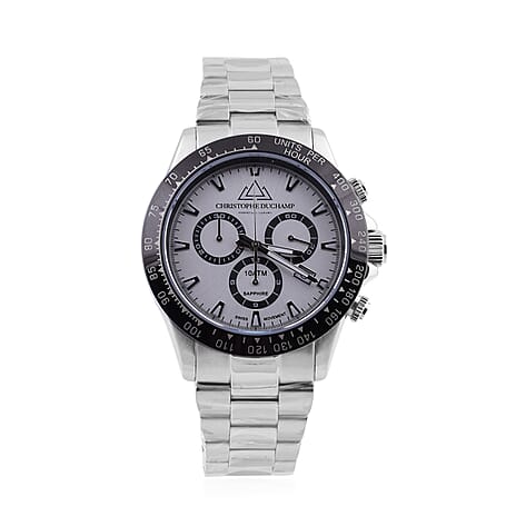 CHRISTOPH DUCHAMP Grand Mont White Dial Watch with Silver Colour Chain Strap