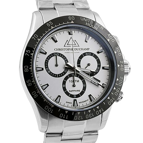 CHRISTOPH DUCHAMP Grand Mont White Dial Watch with Silver Colour Chain Strap