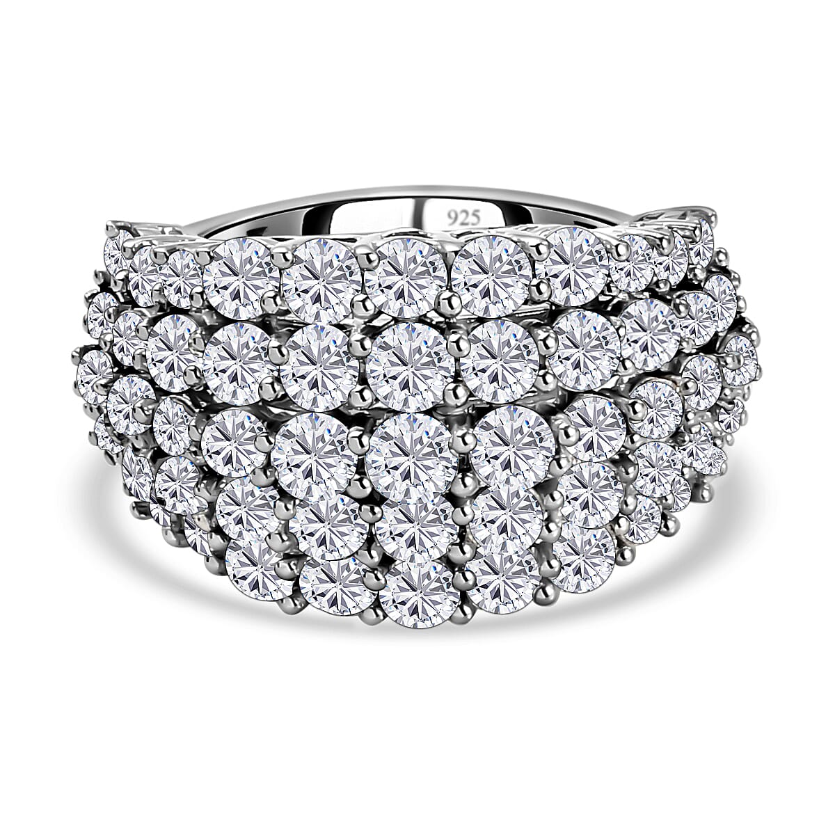 Moissanite Cluster Ring in Platinum Overlay Sterling Silver 3.44 Ct, Silver Wt. 4.60 Gms