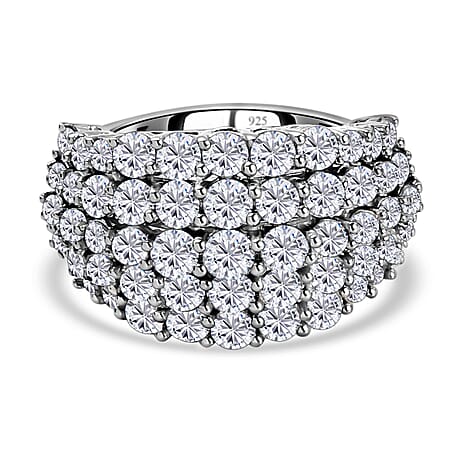 Moissanite Cluster Ring in Platinum Overlay Sterling Silver 3.44 Ct, Silver Wt. 4.60 Gms