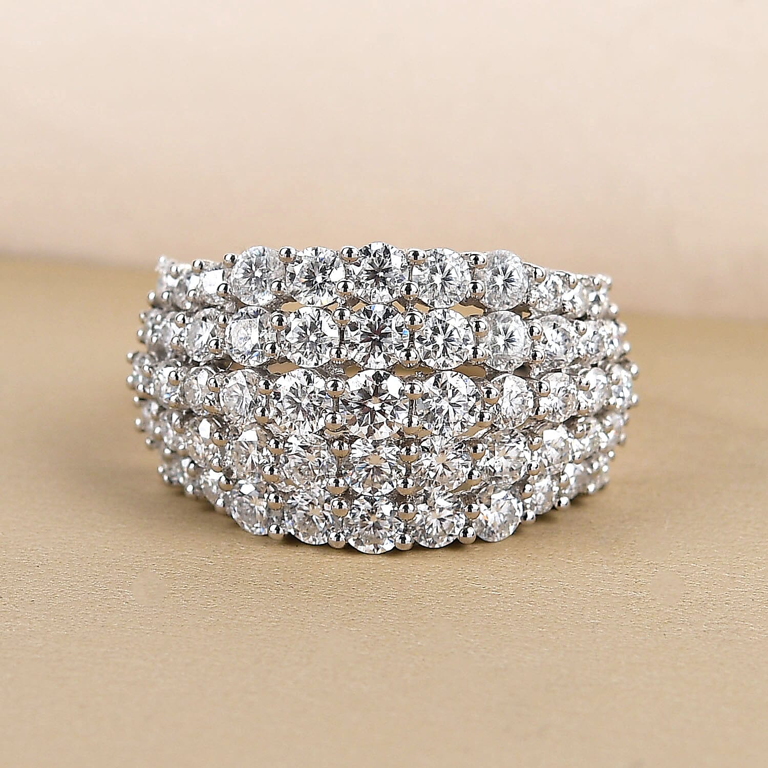 Moissanite Cluster Ring in Platinum Overlay Sterling Silver 3.44 Ct, Silver Wt. 4.60 Gms