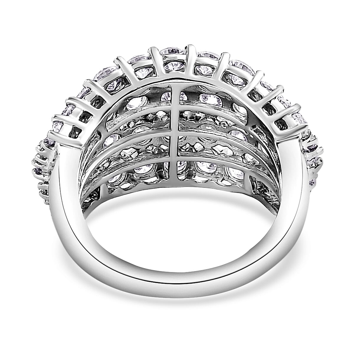 Moissanite Cluster Ring in Platinum Overlay Sterling Silver 3.44 Ct, Silver Wt. 4.60 Gms