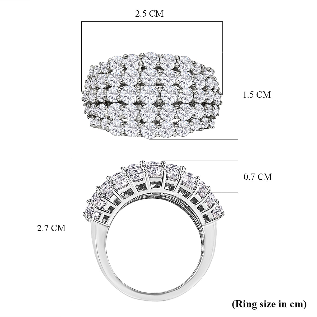 Moissanite Cluster Ring in Platinum Overlay Sterling Silver 3.44 Ct, Silver Wt. 4.60 Gms