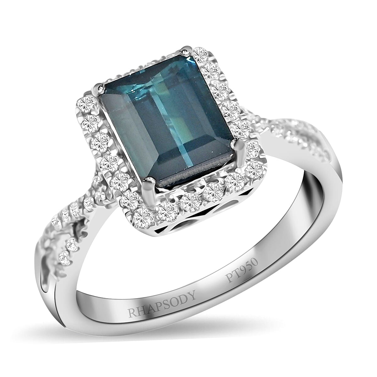 Certified and Appraised RHAPSODY 950 Platinum AAAA Indicolite and VS EF Diamond Halo Ring 6.07 grams, 2.20 Ct
